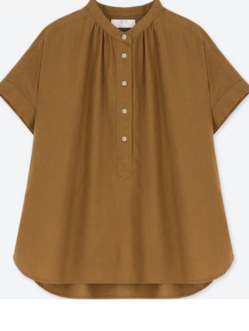 Uniqlo Ochre Boxy Popover Linen Blend Tee